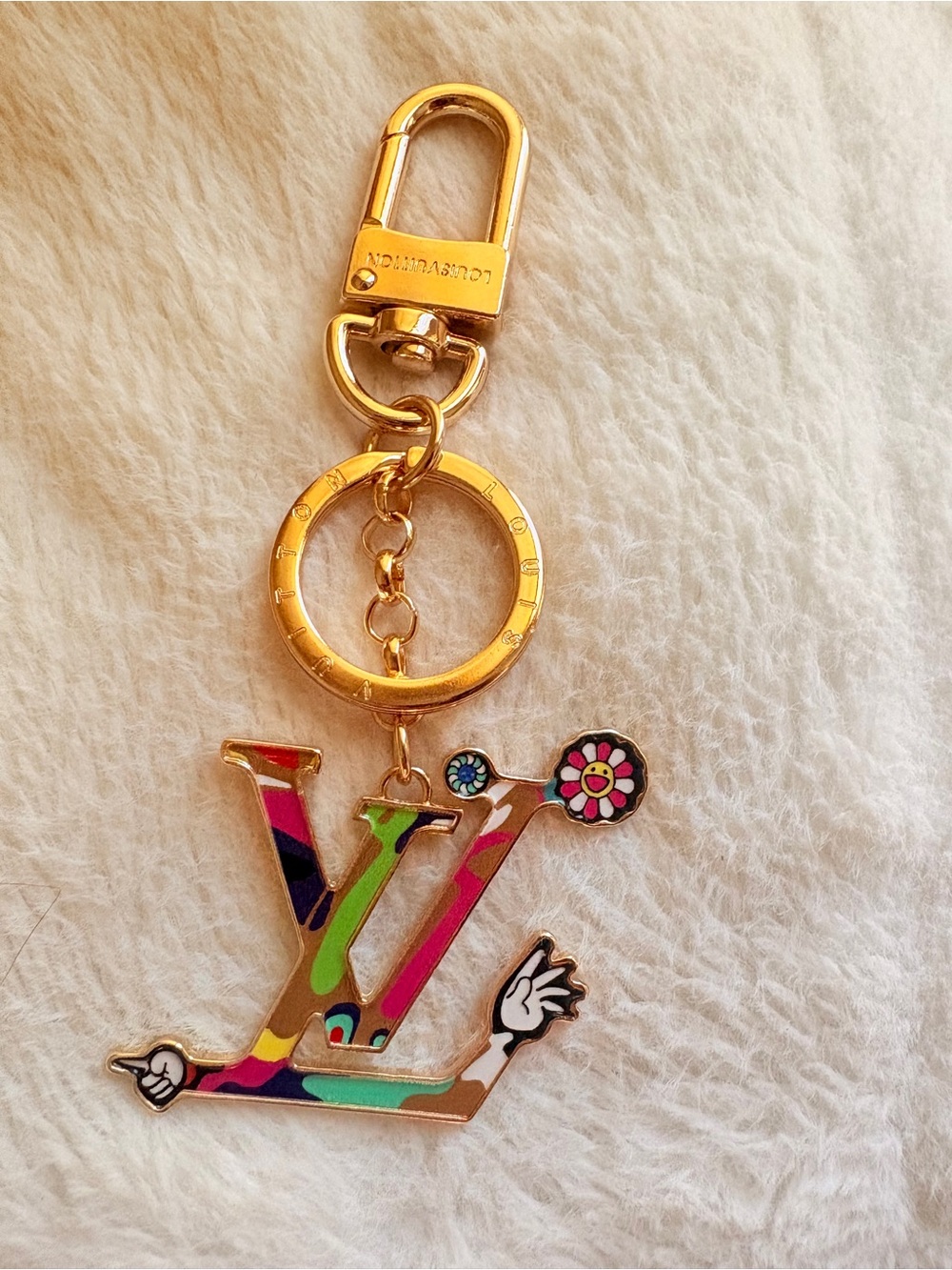 Louis Vuitton Gold-tone Multicolor LV Logo Key Holder Charm